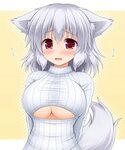 Safebooru - 1girl animal ears blush breasts bust fang flying